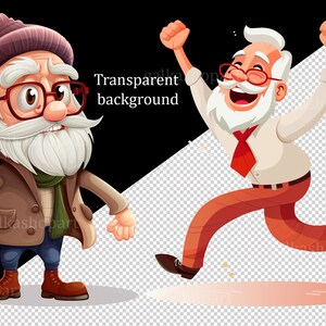 Funny Old man 12 PNG Clipart: Old Aged People, Watercolor Happy men, Cute cartoon grandfather, Gift for Grandpa, Elderly Clip Art set image 8