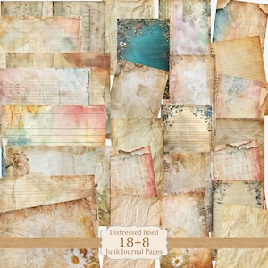 Pagine di diario stampabile a righe bianche: 26 carta digitale neutra di base vintage, confezione di effimeri, diario, foglio di collage decorativo essenziale