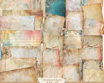 Printable Blank Lined Junk Journal Pages: 26 Digital vintage basic neutral paper Ephemera pack Journaling essential Decorative collage sheet