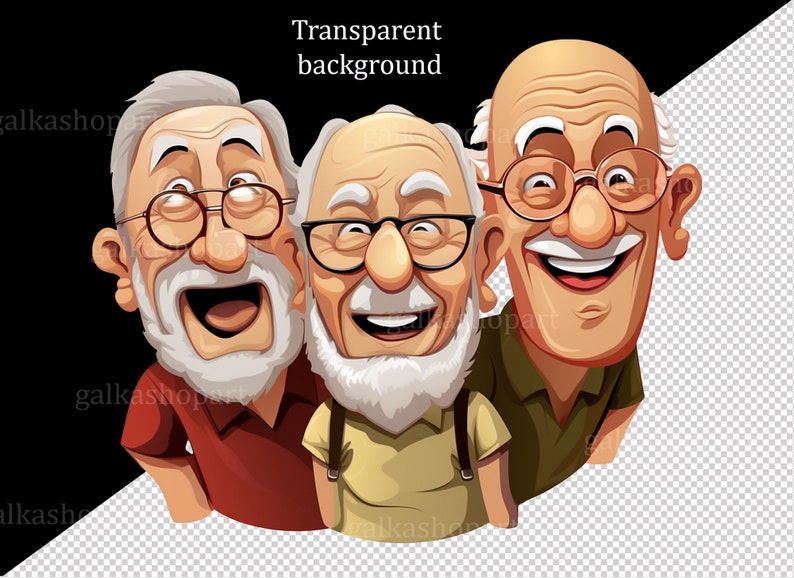 Funny Old man 12 PNG Clipart: Old Aged People, Watercolor Happy men, Cute cartoon grandfather, Gift for Grandpa, Elderly Clip Art set image 5