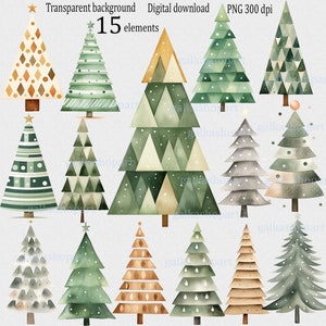 Árbol de Navidad simple PNG clipart: Ilustración minimalista de invierno, Diseño de sublimación de Feliz Navidad para etiqueta de regalo, Árbol rústico bohemio de acuarela