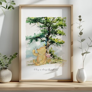 Arte imprimible vintage de Winnie the Pooh: decoración de pared para habitación infantil y infantil de género neutro, póster atemporal para dormitorio infantil, decoración clásica de cumpleaños