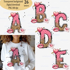 Valentinstag Doodle Alphabet PNG - Sublimationsbuchstaben Clipart, passen Sie Ihren Namen an, individuelle Buchstabenkunst, Liebesthema-Design