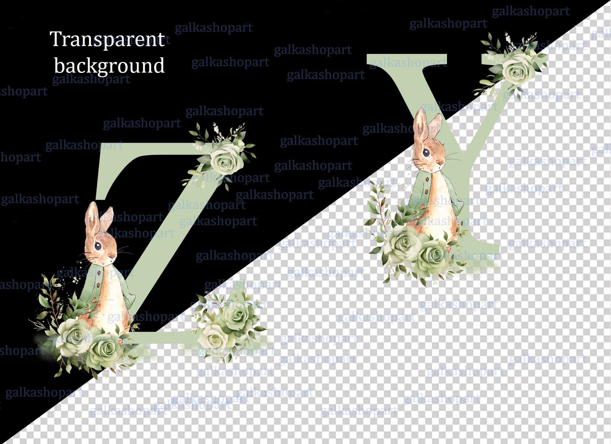 Peter Rabbit Sage Green Alphabet Clipart: Set of 26 Individual Letters ...