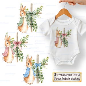 Set di clipart PNG per il battesimo di Peter Rabbit, coniglietto ad acquerello con croce, pacchetto di decorazioni per il battesimo del bambino