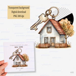 Neues Hauptdesign für personalisierte Karte, Willkommen im Landhausandenken, Namen und Datum hinzufügen, Aquarell-Schlüsselanhänger PNG-Clipart für Sublimation