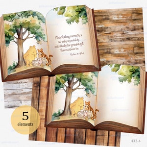 Winnie the Pooh & friends Clipart PNG in Form eines offenen Vintage Buches für die Herstellung von Partyrequisiten: Einladungskarten Willkommensschild