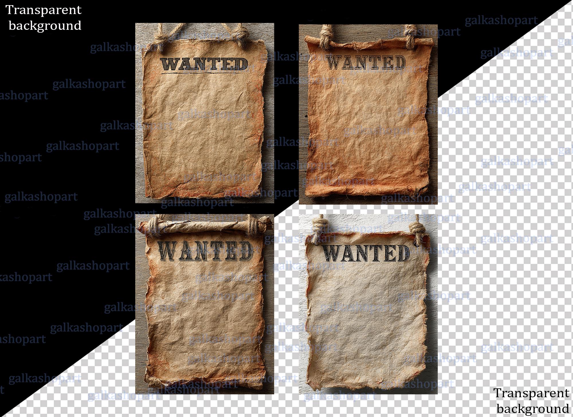 Vintage Wanted Poster PNG Bundle: Wild West Old Paper Backgrounds ...