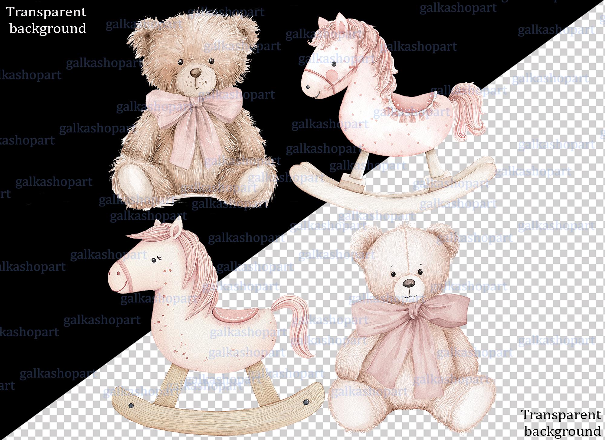 Pink Baby Girl Clipart Set: Watercolor Nursery Decor, Stroller, Toys ...