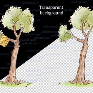 Sommarhögt träd med bikupa, akvarell clipart PNG, Puh-saga, lövträd i skogen för sublimering och tryck av festrekvisita bild 5
