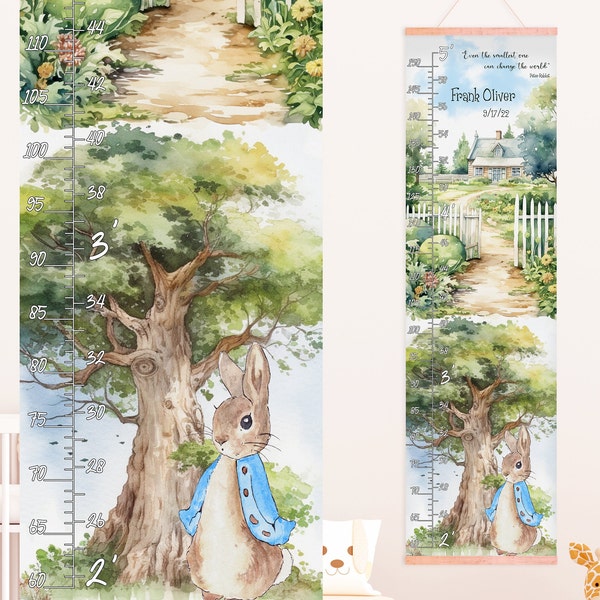 Customizable Peter Rabbit Growth Chart: Personalized Nursery Wall Decor for Boys and Girls, First Birthday Baby Gift, Neutral gender wallart