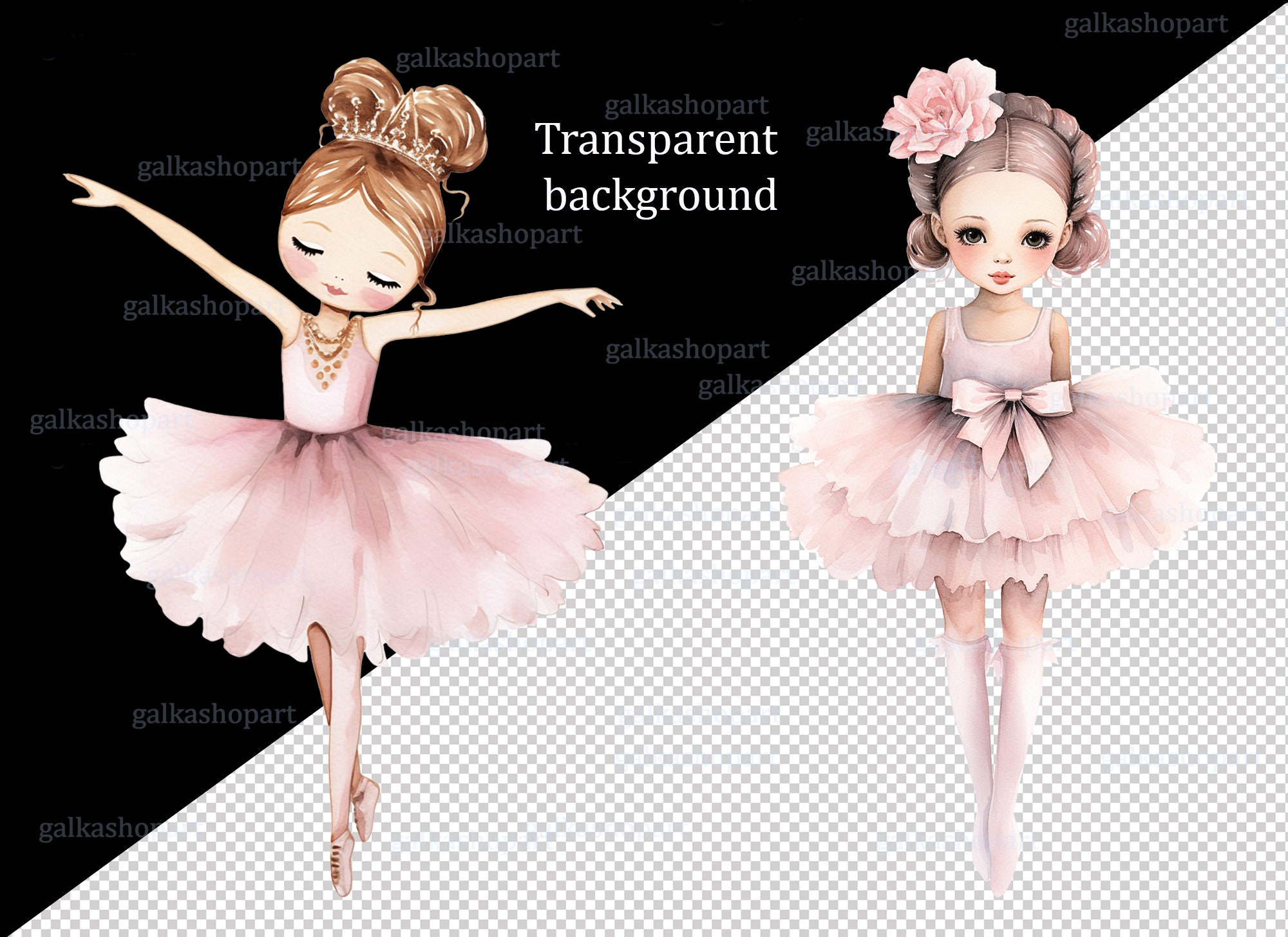Ballet Clipart Set PNG: Watercolor Little Ballerina Girls in Pink Tutu ...