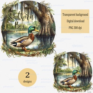 Conception en sublimation Southern Boy Png : clipart de chasse au canard colvert, garçon chasseur de l'Ouest, baby shower de logo ou naissance, illustration numérique des marais
