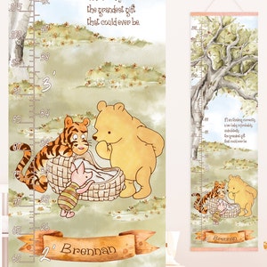 Klassieke lengtetabel voor Winnie de Poeh en pasgeboren baby; Gepersonaliseerde groeimeter, print aangepaste naam, inspirerend citaat, genderneutrale kinderkamer