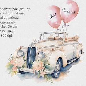 Recém-casados PNG, Impressões de carros de casamento, Clipart de aquarela Sr. e Sra., Designs de sublimação nupcial, Design de cartão de felicitações, Arte de parede
