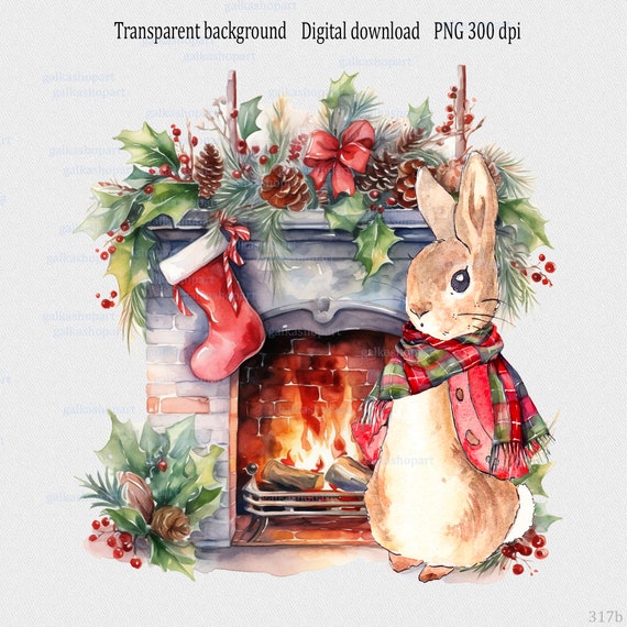 Easter Watercolor Rabbit Fireplace Mantel Scarf Table Runner, Winter Garlan Spring Bunny Wall Art \u2013 Floral Rabbit Print \u2013 Colorful Spring Décor \u2013  Framed Easter or Nursery Gift