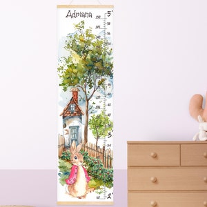 Gepersonaliseerde Peter Rabbit-groeigrafiek: aanpasbare kinderkamermuurdecoratie voor jongens en meisjes, eerste verjaardag babycadeau, wallart neutraal geslacht