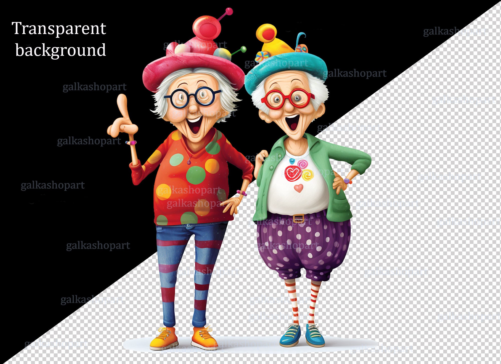 Funny Grandma Clipart Bundle PNG: Cute Senior Lady Characters, Colorful ...