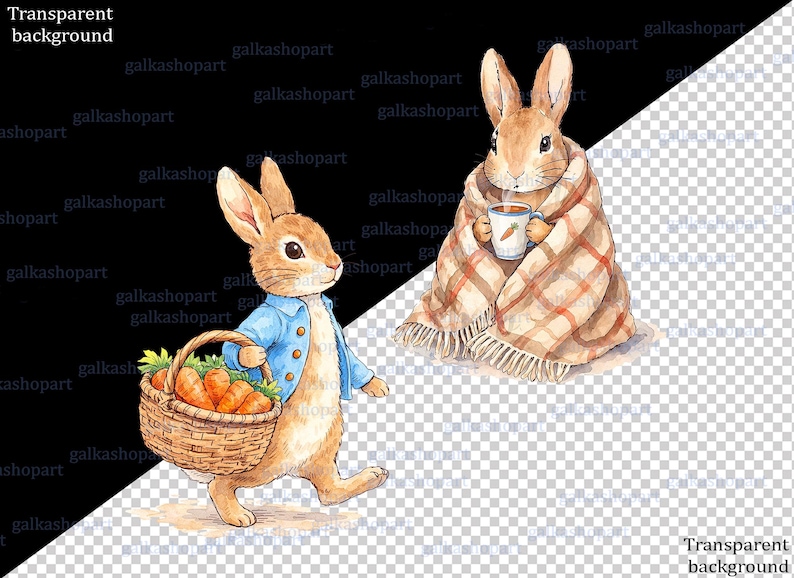 Peter Rabbit Clipart Bundle: 21 Watercolor Bunny Pngs, Storybook Garden ...