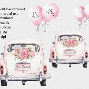 Just Married PNG, Wedding Car Prints, Mr & Mrs Aquarelle Clipart, Bridal Sublimation Designs, Félicitations Card Design, Wall art