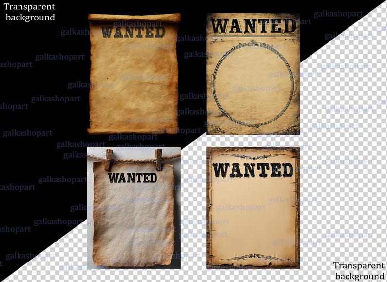 Vintage Wanted Poster PNG Bundle: Wild West Old Paper Backgrounds ...