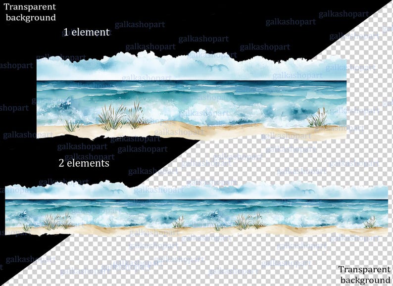 Beach Seamless Border Clipart, 6 Watercolor Coastal PNG Borders - Etsy