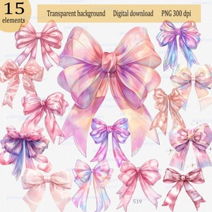 Lazos translúcidos iridiscentes clipart PNG, cinta de organza rosa ruborizada de acuarela, lazo de seda estético de lujo, invitación de despedida de soltera, coqueta