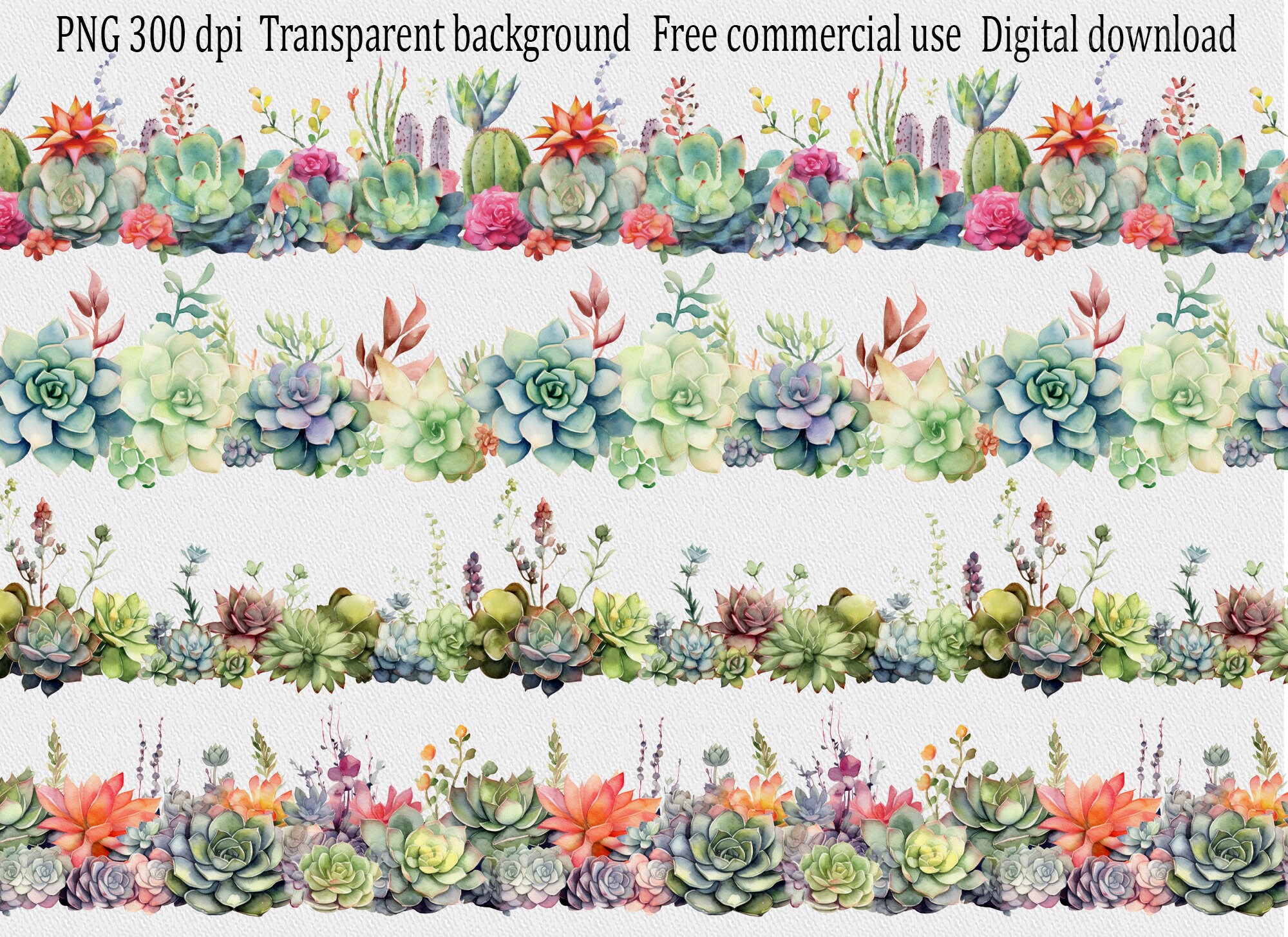 Watercolor Succulents Seamless Border Clipart; Floral Garland PNG; Greenery  Design; Digital Illustration, Succulent Frame - Etsy, image size:2000x1455