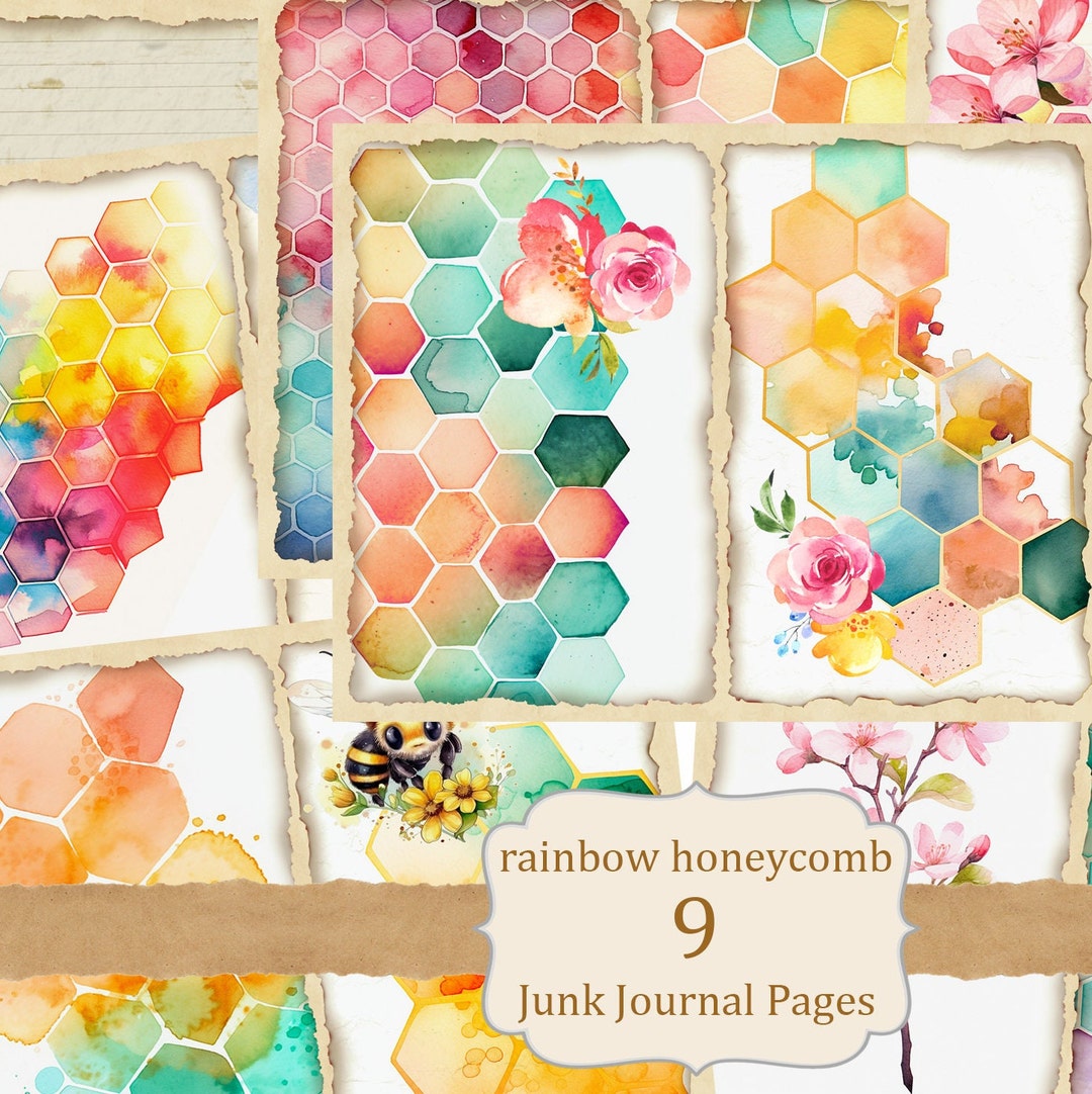 Rainbow Honeycomb Junk Journal Printable Page, Watercolor Honeycomb ...