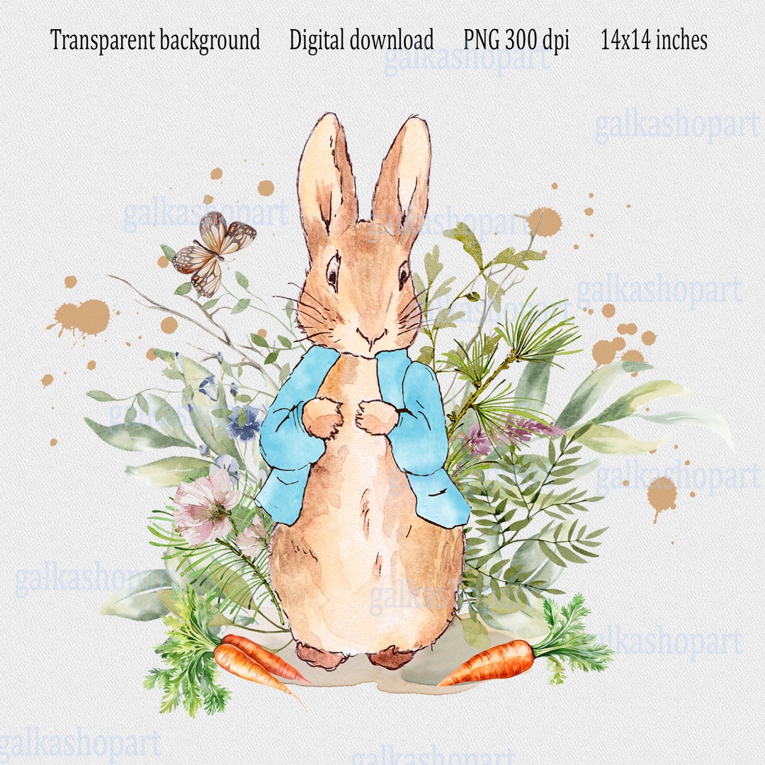 Blue Peter Rabbit Sublimation Design: Transparent PNG File, Greenery ...