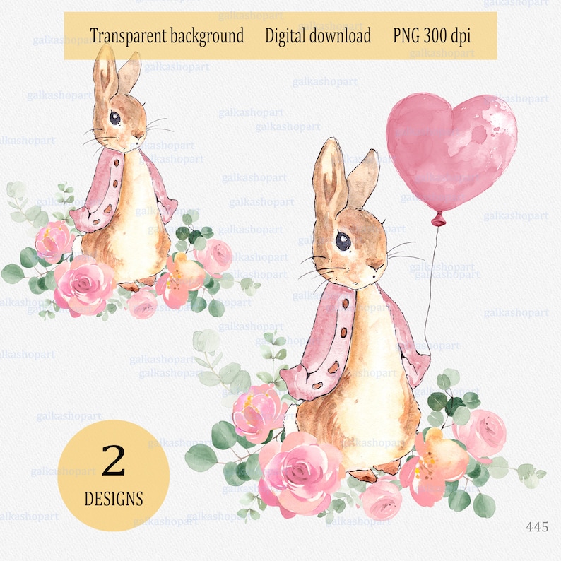 Pink Floral Peter Rabbit, Flowers and Greenery Sublimation Graphic ...