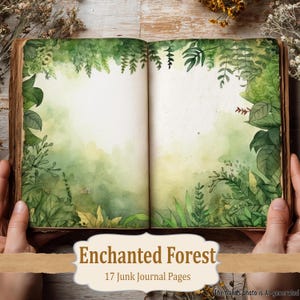 Kit de diarios de recortes con motivos de árboles del bosque, papel vintage con fondo de bosque, páginas digitales imprimibles, ilustración en acuarela, libro de recuerdos, collage.