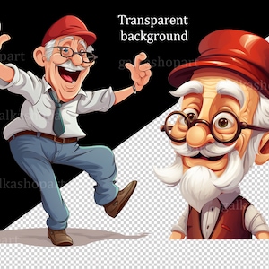 Funny Old man 12 PNG Clipart: Old Aged People, Watercolor Happy men, Cute cartoon grandfather, Gift for Grandpa, Elderly Clip Art set image 7