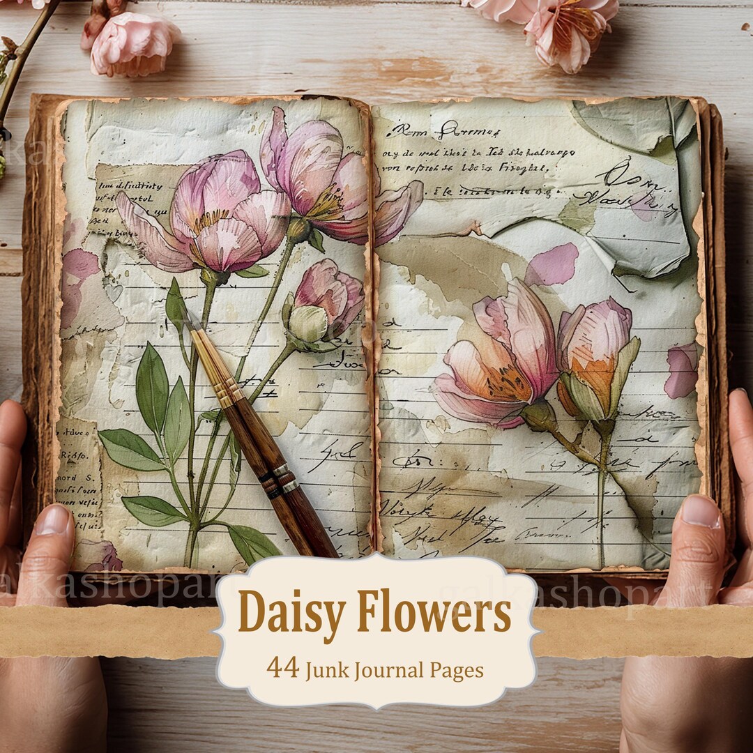 Daisy Flowers Junk Journal Kit: 44 Vintage Floral Printable Pages ...