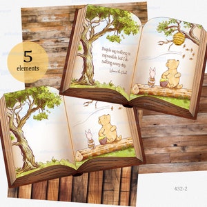 Winnie the Pooh & Piglet Clipart PNG in Form eines offenen Buches zum basteln von Partyrequisiten: Einladung, Karte, Willkommensschild