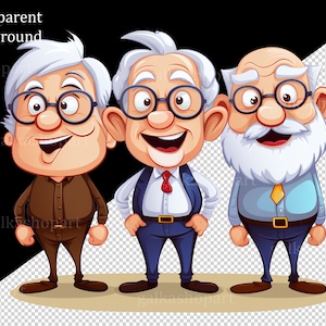 Funny Old man 12 PNG Clipart: Old Aged People, Watercolor Happy men, Cute cartoon grandfather, Gift for Grandpa, Elderly Clip Art set image 10