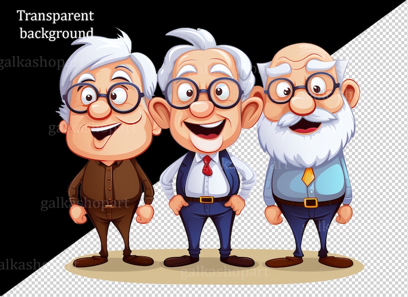 Funny Old man 12 PNG Clipart: Old Aged People, Watercolor Happy men, Cute cartoon grandfather, Gift for Grandpa, Elderly Clip Art set image 10