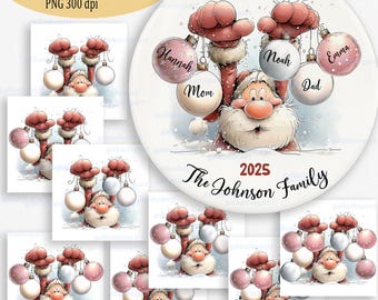 Familie Christbaumschmuck Clipart - 8 Santa PNG Designs für personalisierte Weihnachtskarten und Dekorationen (2–8 Mitglieder und Haustiere)