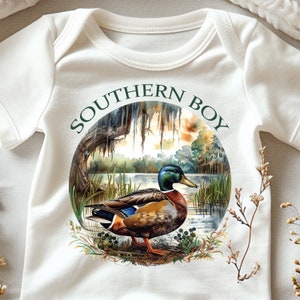 Diseño de sublimación de Southern Boy PNG: Clipart de caza de patos silvestres, Niño cazador occidental, Logotipo de baby shower o nacimiento, Ilustración digital de Bayou