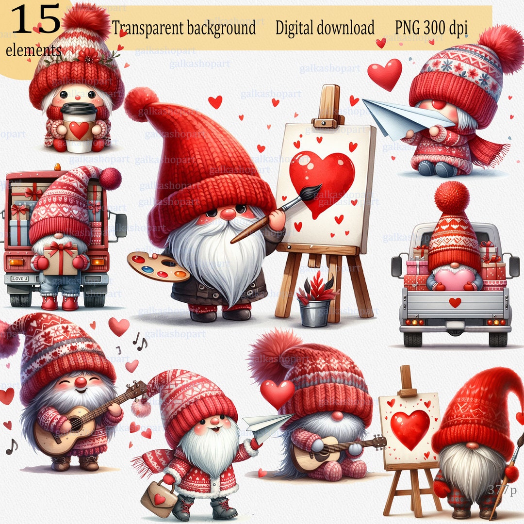 Watercolor Valentine Gnomes PNG Clipart, Valentine's Day Illustration ...