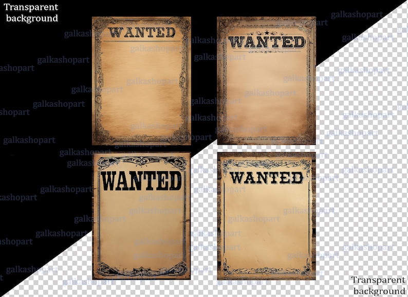 Vintage Wanted Poster PNG Bundle: Wild West Old Paper Backgrounds ...