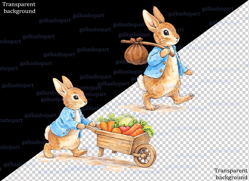 Peter Rabbit Clipart Bundle: 21 Watercolor Bunny Pngs, Storybook Garden ...
