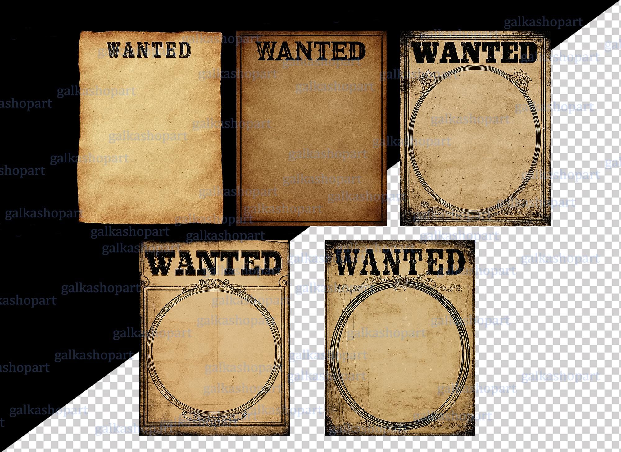 Vintage Wanted Poster PNG Bundle: Wild West Old Paper Backgrounds ...