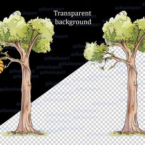 Sommarhögt träd med bikupa, akvarell clipart PNG, Puh-saga, lövträd i skogen för sublimering och tryck av festrekvisita bild 4