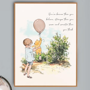 Impresión con los clásicos Winnie-the-Pooh y Christopher Robin, arte de pared para dormitorio infantil y de guardería, sala de juegos de género neutro, decoración imprimible atemporal