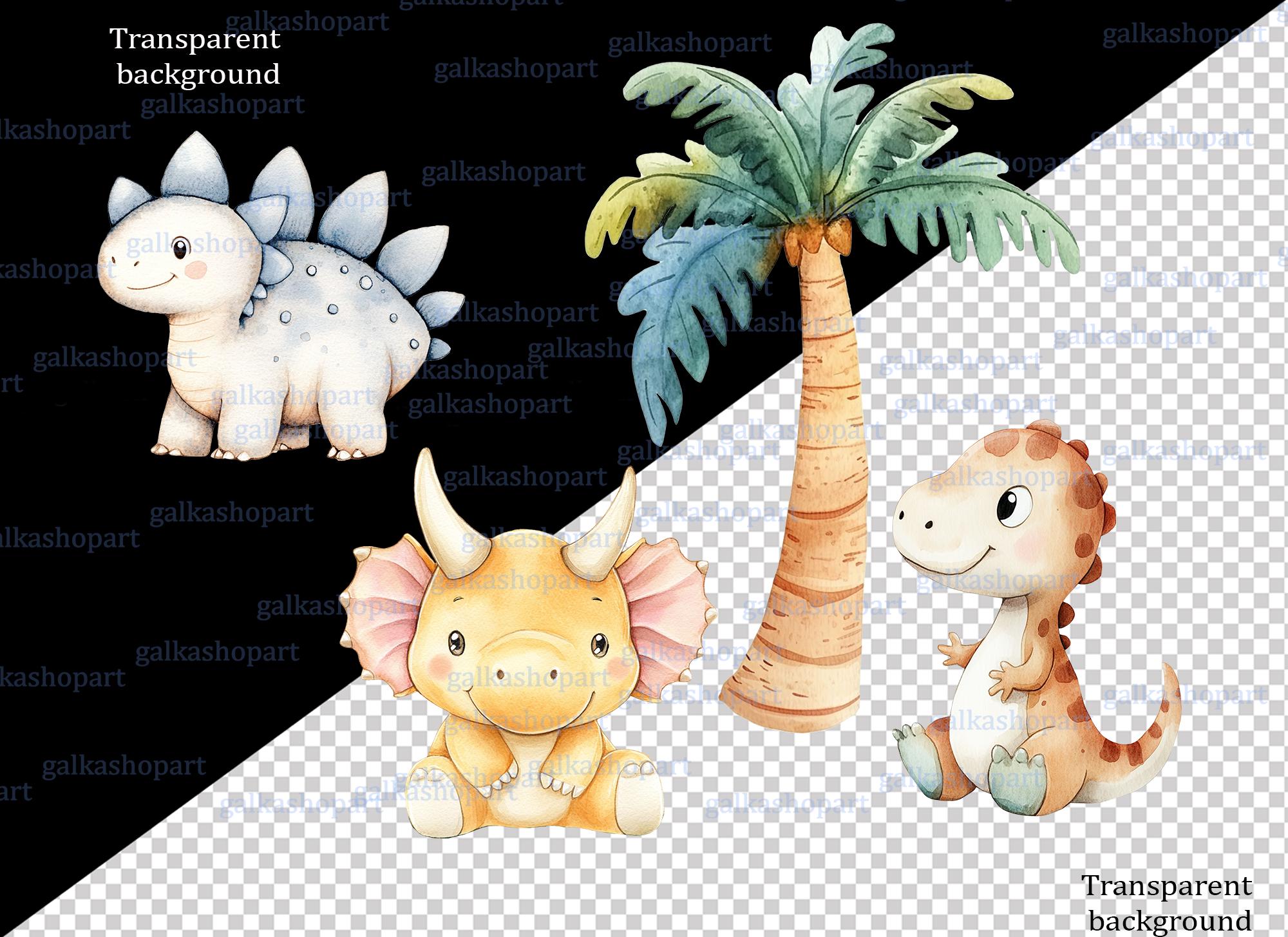 Watercolor Dinosaur Baby Clipart PNG: Jurassic Nursery Illustration for ...