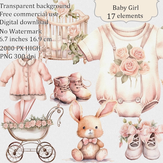 Baby Girl Clipart Printable Junk Journal Kit Collage Sheet