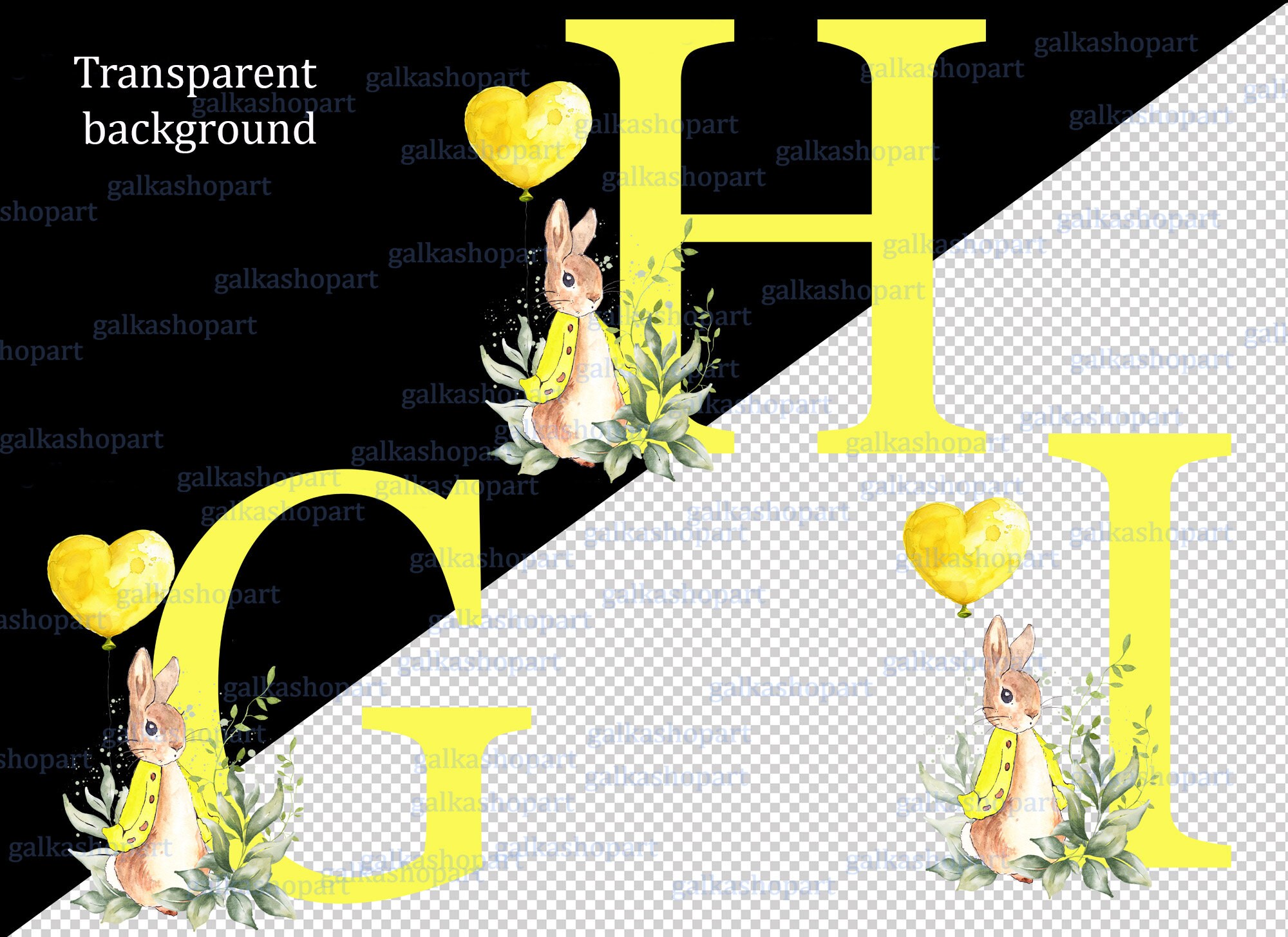 Peter Rabbit Lettering Peter Rabbit Yellow Alphabet Clipart: Set of 26 Individual Letters With ...