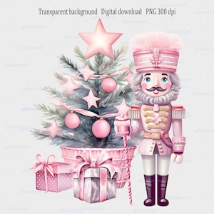 Akwarela Różowa Choinka Dziadek do Orzechów PNG Sublimacja Projekt, Xmas Clipart, Pierwsze Boże Narodzenie Dziecka, Przezroczysty Plik PNG, Różowy To Sezon