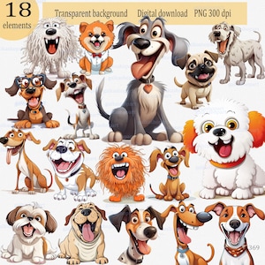 Funny Dog Clipart PNG Set: Quirky Cartoon Puppies, Caricature Pets, Cute Animal Illustrations for Sublimation & Printable Crafts